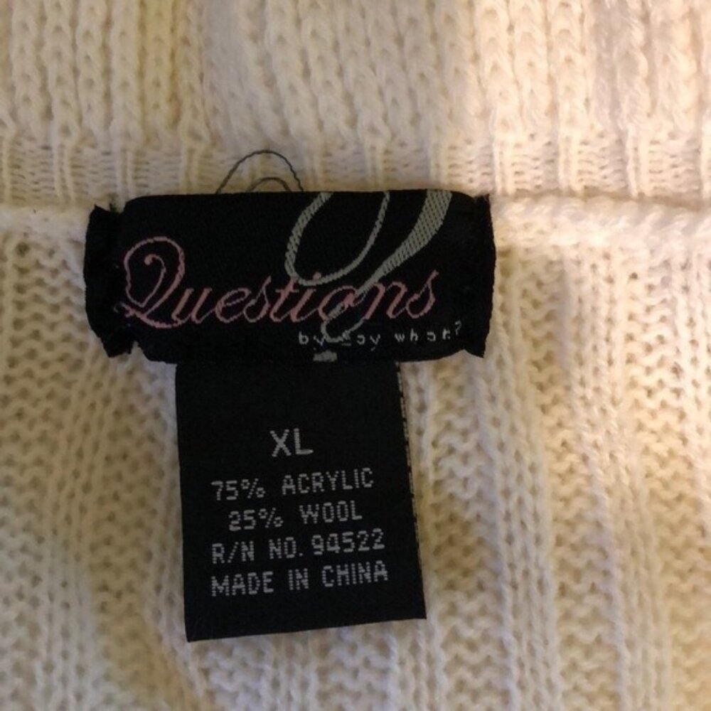 Questions By Who? Ruffled Open Front Belted Cardigan Sweater Ivory XL - Picture 4 of 5